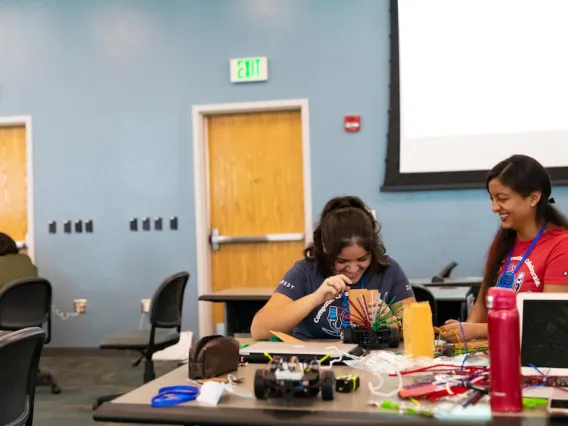 Working on a robot at Hackathon