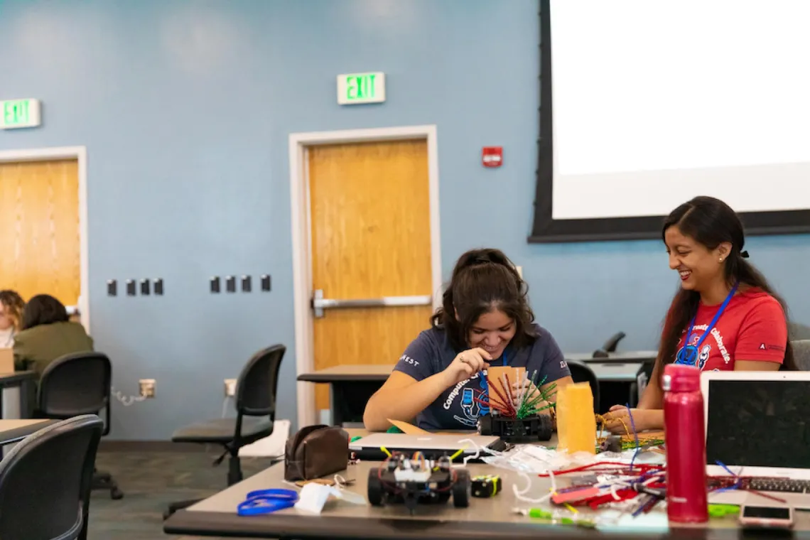 Working on a robot at Hackathon